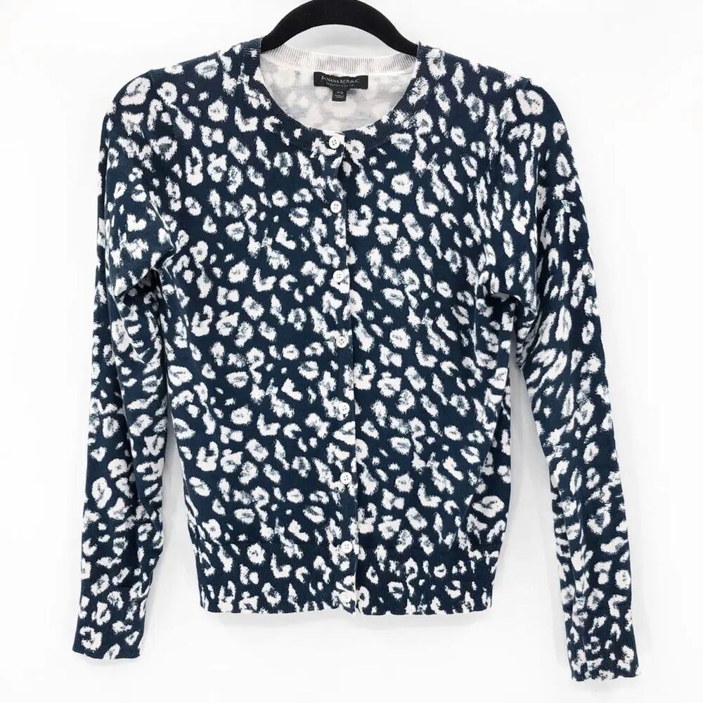 NWT Banana Republic Blue Cheetah Print Button Down Cardigan Sweater